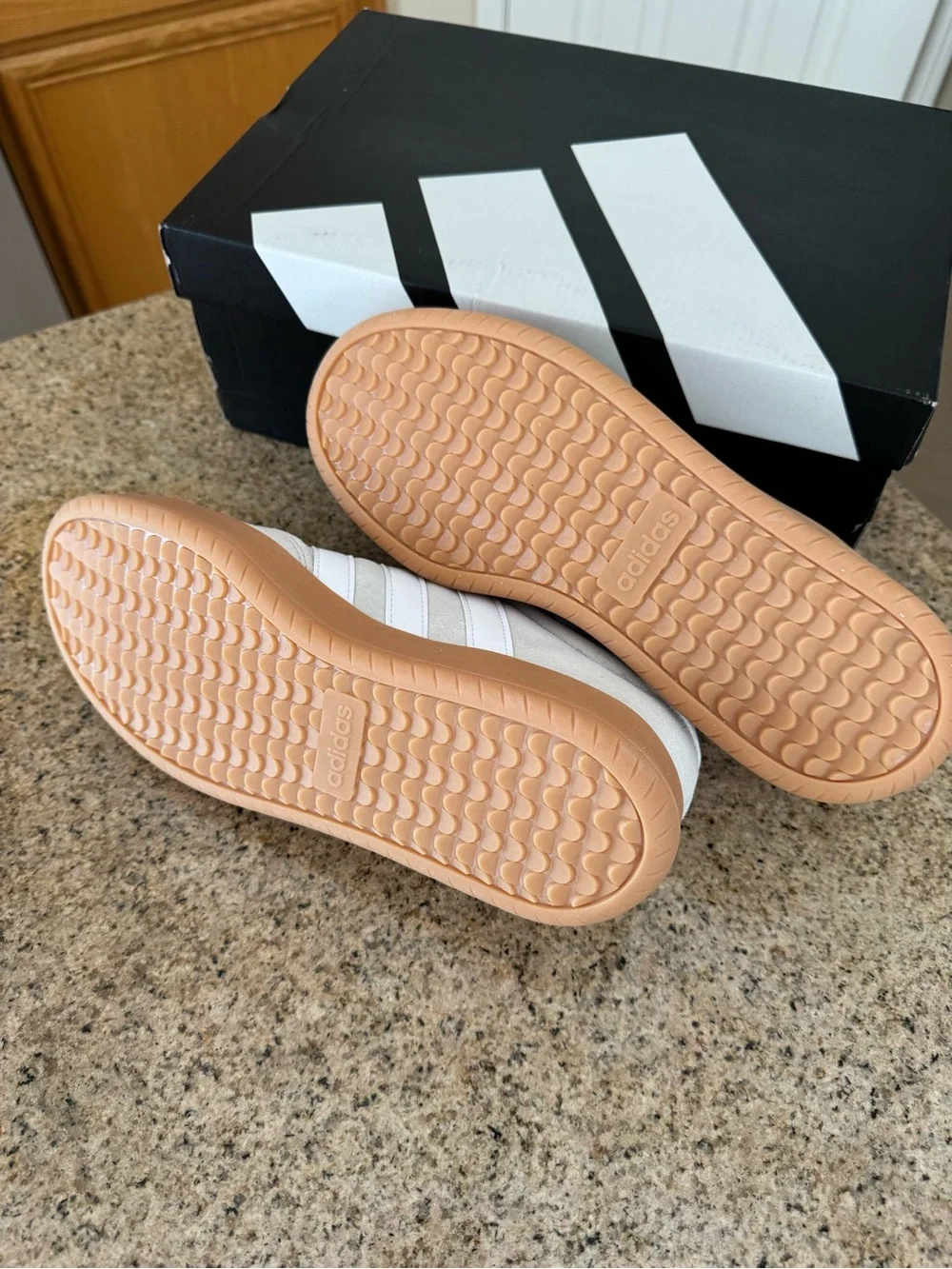 adidas Barreda Men’s Cream Suede Sneakers with White Stripes and Gum Sole NEW